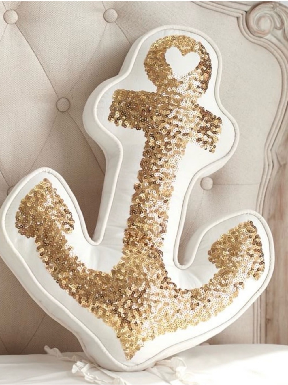 Pottery Barn Teen White Anchor Pillow with Gold Sequins ⚓️ ✨